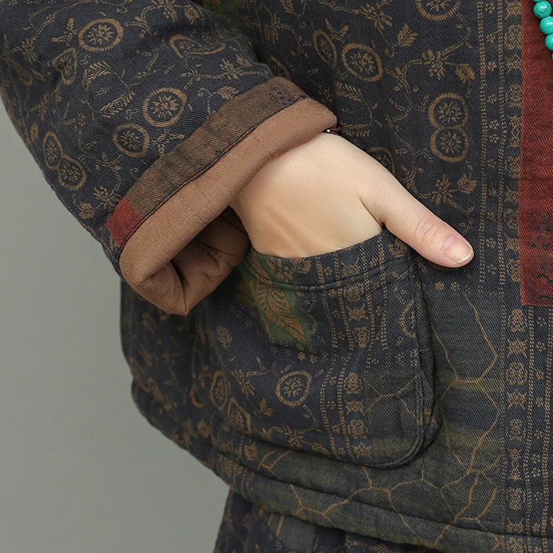 Pulôveres casuais de linho de algodão feminino nova chegada 2025 inverno estilo vintage o pescoço estampa floral feminino grosso casacos quentes m2151