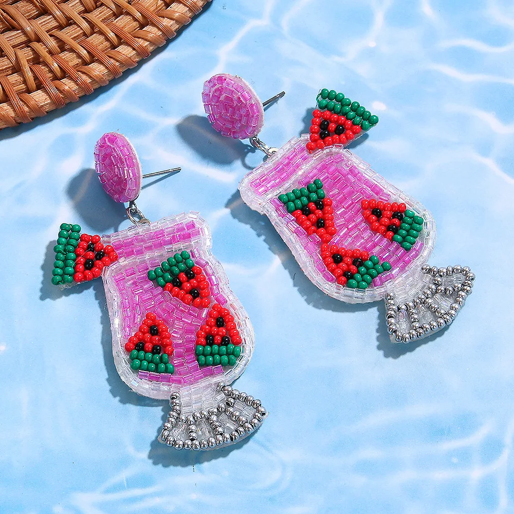 

Bohemia Pattern Hand Weaving Bead Earrings For Women Fashion Fabric Beverage Cup Creative Design for Women
