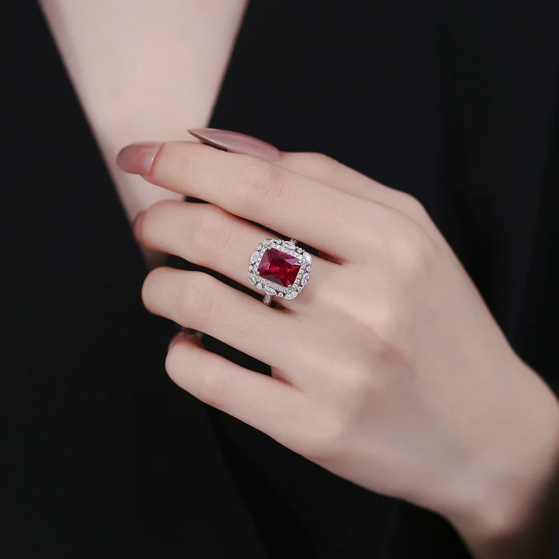 OANA S925 Silver High Carbon Diamond Ring Padma Red Ice Flower Cut Craft Closed Ring Women's Fashion Jewelry Wedding