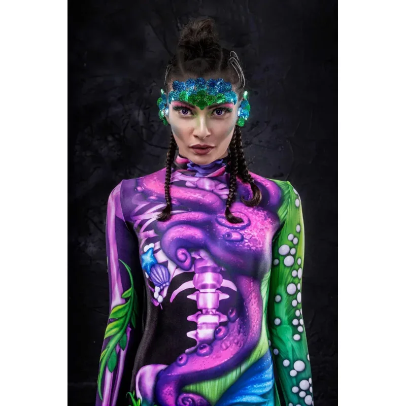 Scale Pattern Cosplay Costume Women Female Girls Boys Suit Zentai Super Hero Unisex Bodysuit Long-sleved Jumpsuit Adults