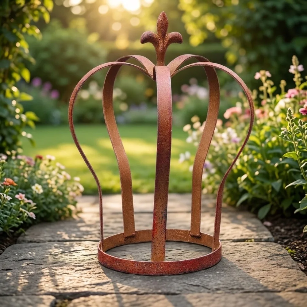 Decorative Flower Pot Rack Outdoor Plant Stand Height About 30 Cm Rustic Crown Plant Stand Iron Construction Compact Footprint