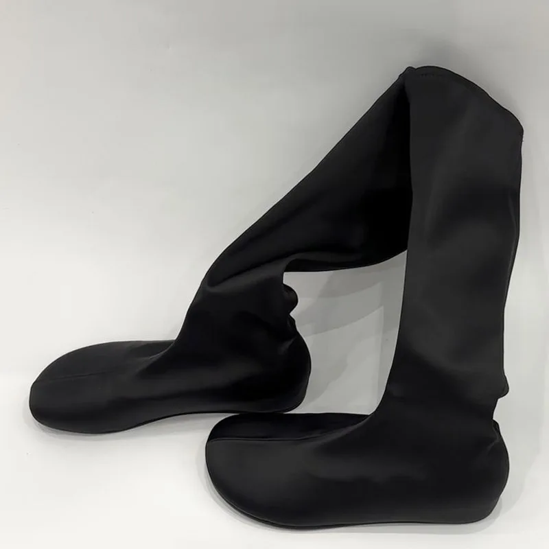 Aneikeh 2027 Fashion Women Black Stretch Sock Boots Round Toe Flat Sole Knee High Pull On Slim Fit Autumn Winter Footwear image 3