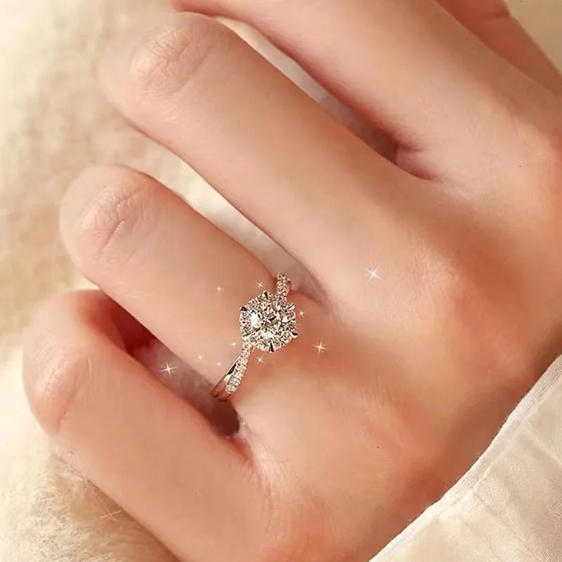 Hot Selling Zircon Snowflake Design Geometric Ring For Women Wedding Engagement Party Jewellery Accessories Size 6-10