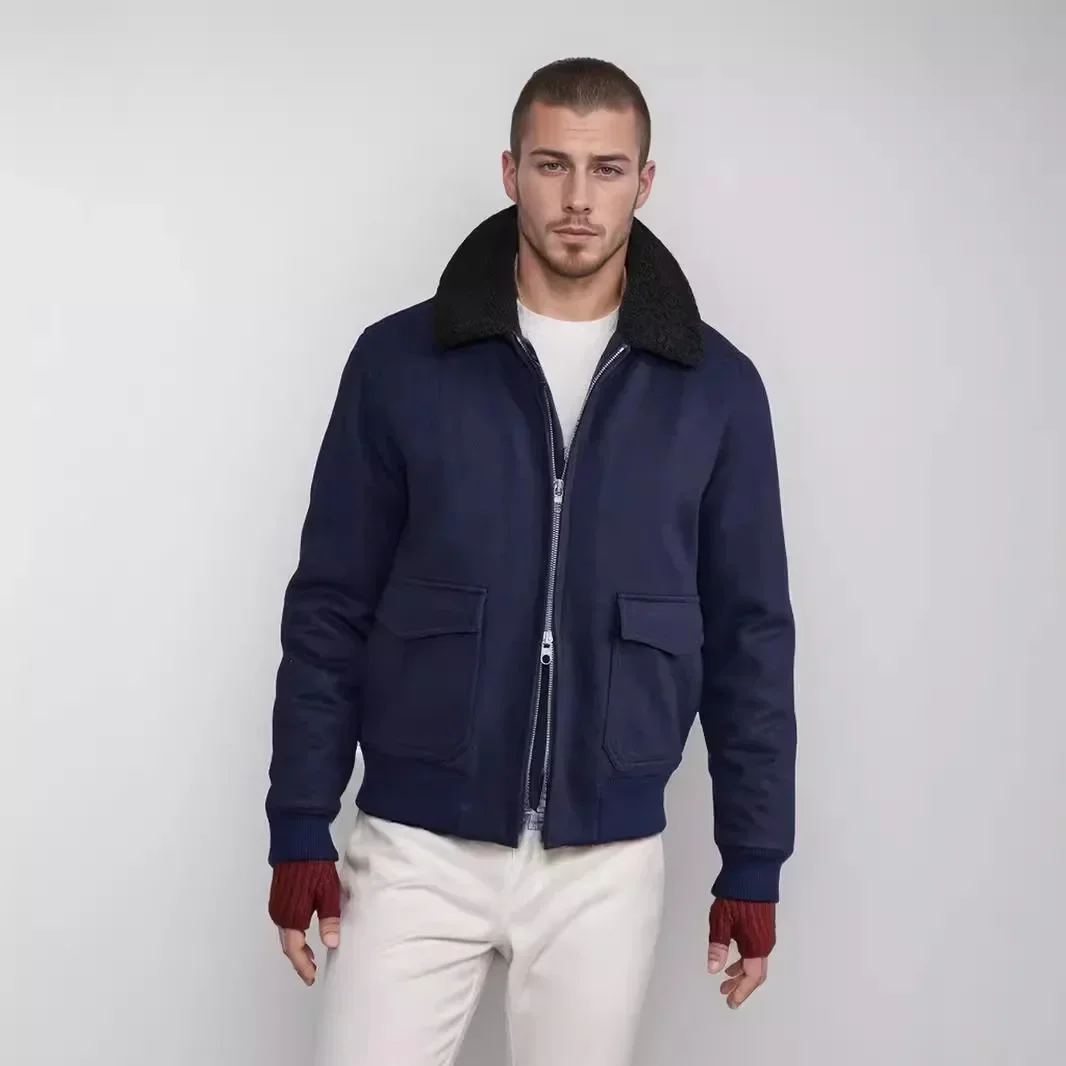 Pop Europe And America Autumn And Winter Men's New Solid Color Simple Commuter Lapel Zippered Large Pocket Casual Jacket For Men