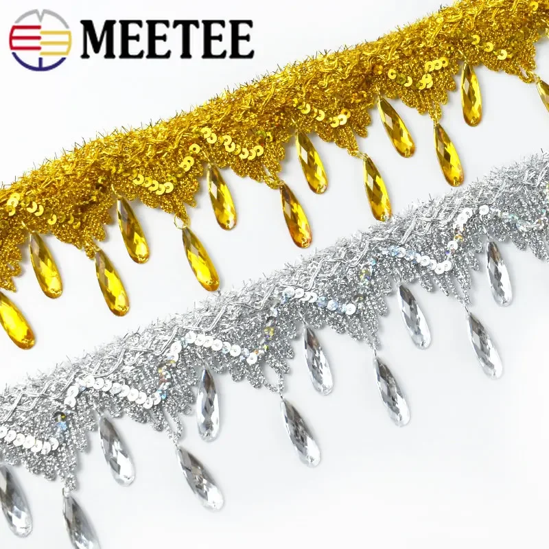 1/2 Metri Meetee 7 centimetri Oro Argento Paillettes Nappa Lace Trim Resina Diamante Ciondolo Nastro per Abito Da Ballo di Scena Accessori Per Cucire