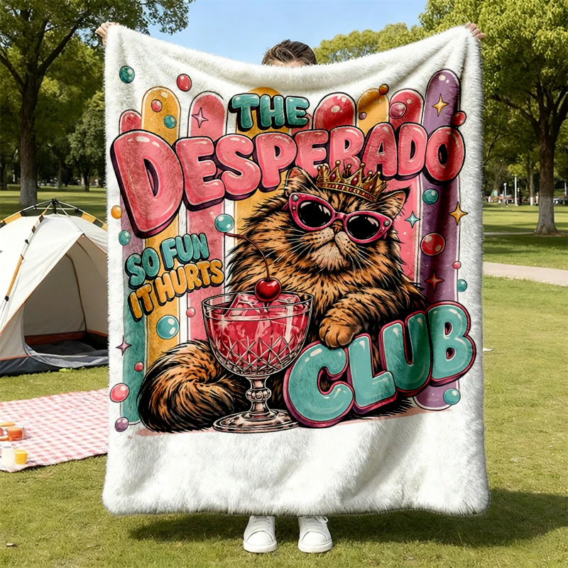 Princess Donut Desperado Club Flannel Blanket, Dungeon Crawler Inspired Flannel Throw, Cat Graphic Cozy Blanket