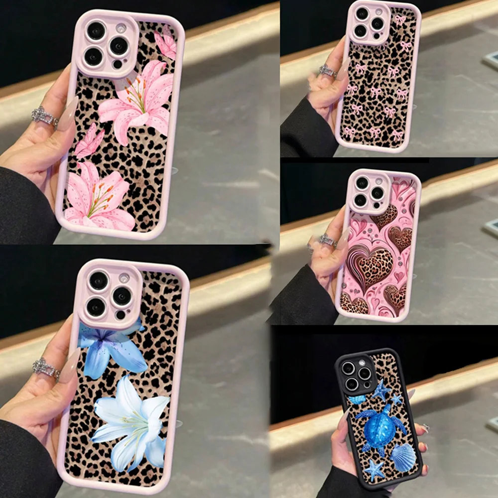 Pink Bow Lily Flower Leopard Print Pattern Phone Case For iPhone 17 16 15 14 13 12 11 Pro Max XS X XR 7 8 Plus 16E 17 Air Cover