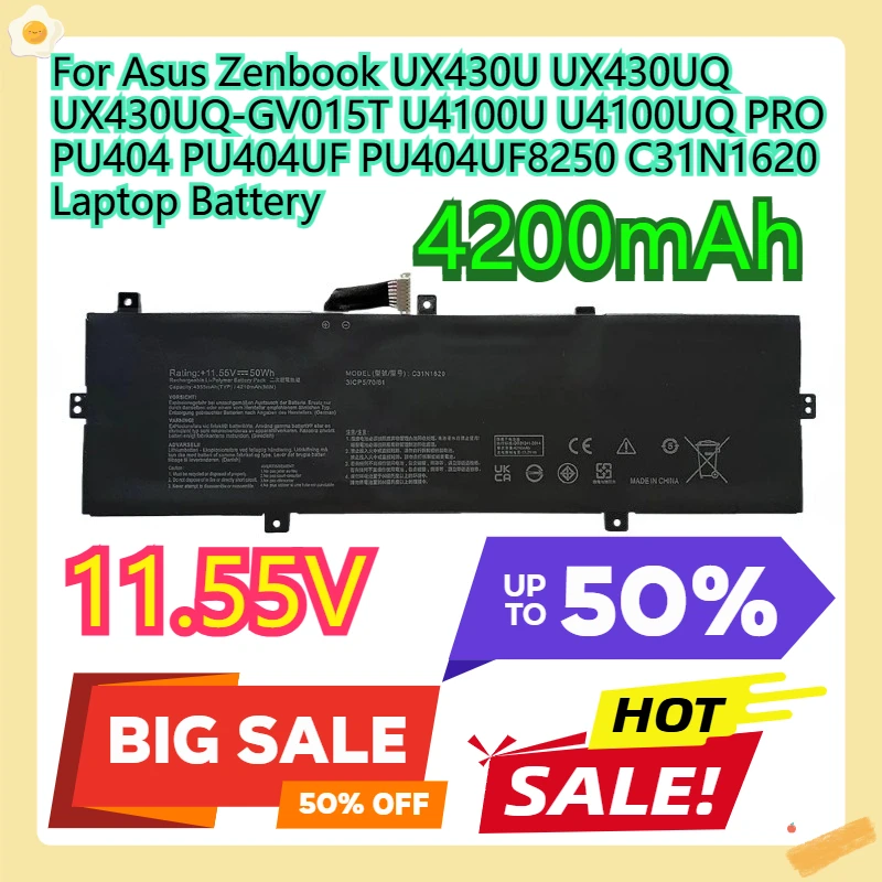

For Asus Zenbook UX430U UX430UQ UX430UQ-GV015T U4100U U4100UQ PRO PU404 PU404UF PU404UF8250 C31N1620 Laptop Battery