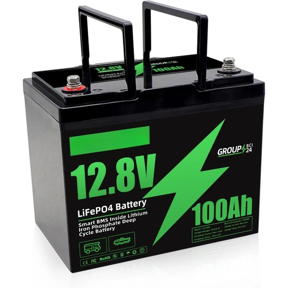 12V 100Ah LiFePO4 battery, 100A BMS, 8000+ cycles deep cycle lithium battery, MAX 1280W power support in series/parall