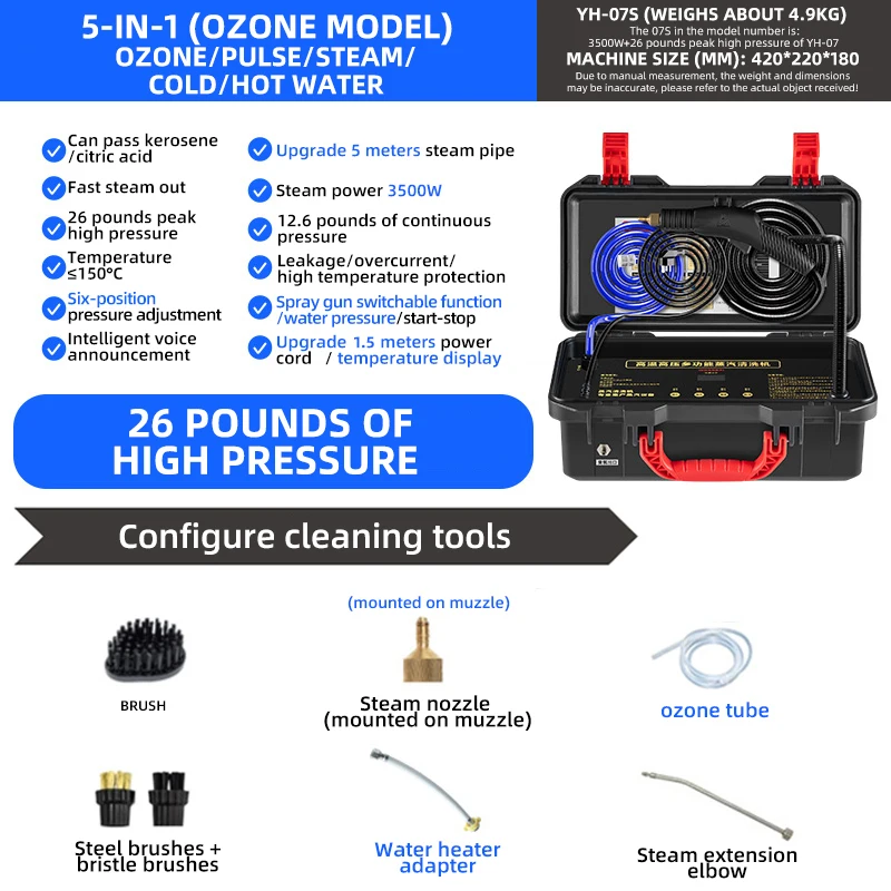 

High Temperature High Pressure Steam Cleaning Commercial Multifunctional Range Hood Air Conditioning Carpet Car Washing