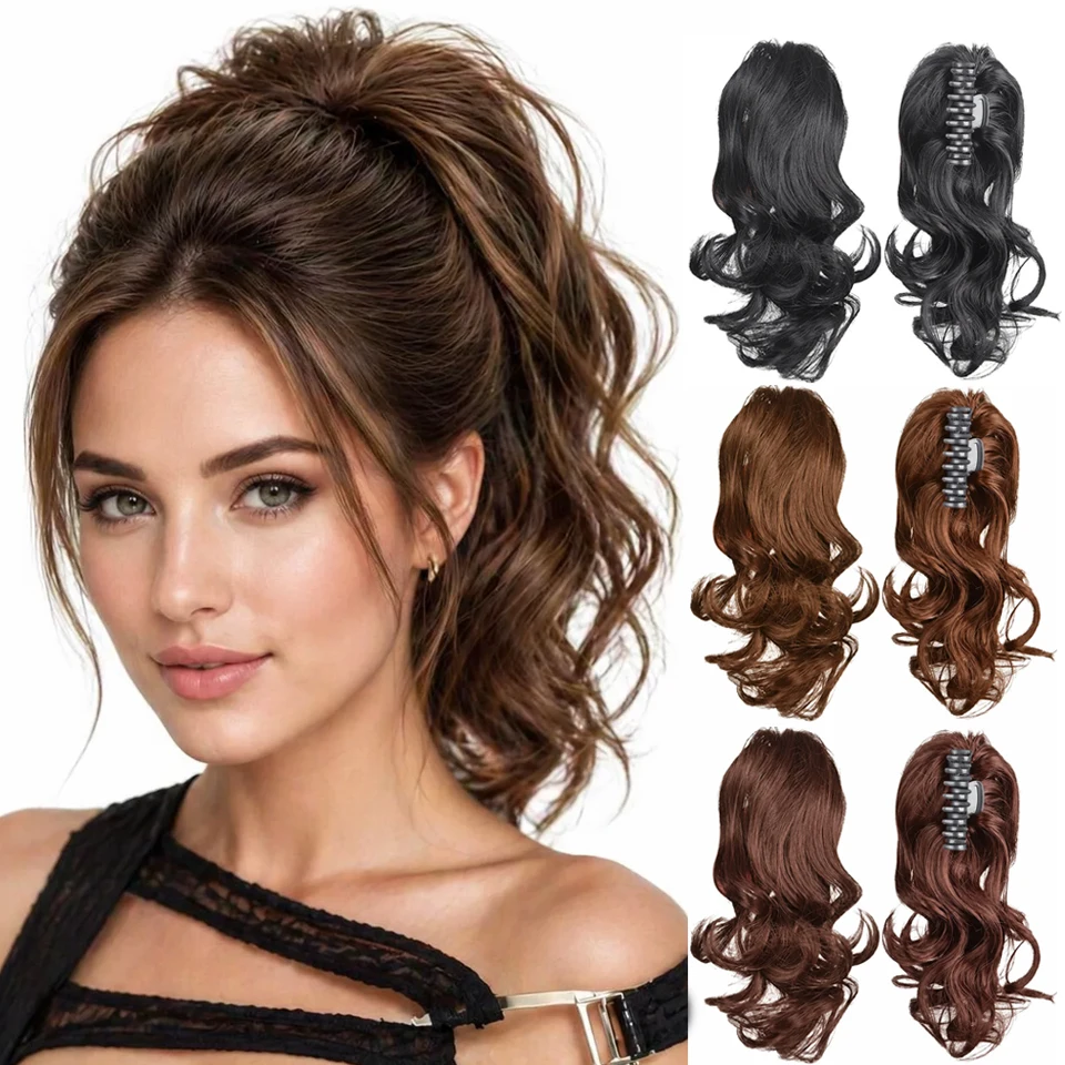 10Inch Synthetic Ponytail Claw Clip Ponytail Extensions Short Curly Ponytail Ladies Black Brown Blonde Hair Clip for Women