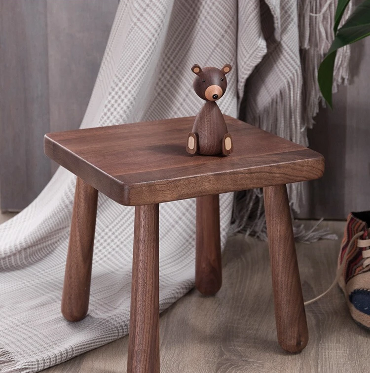 

Customizable all solid wood small bench black walnut small stool household adult shoe changing stool children's square stool