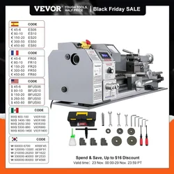 VEVOR Mini Metal Lathe Variable Speed 550W-1100W 220V 110V Benchtop Lathe Machine For Metal Precision Making Threading Milling