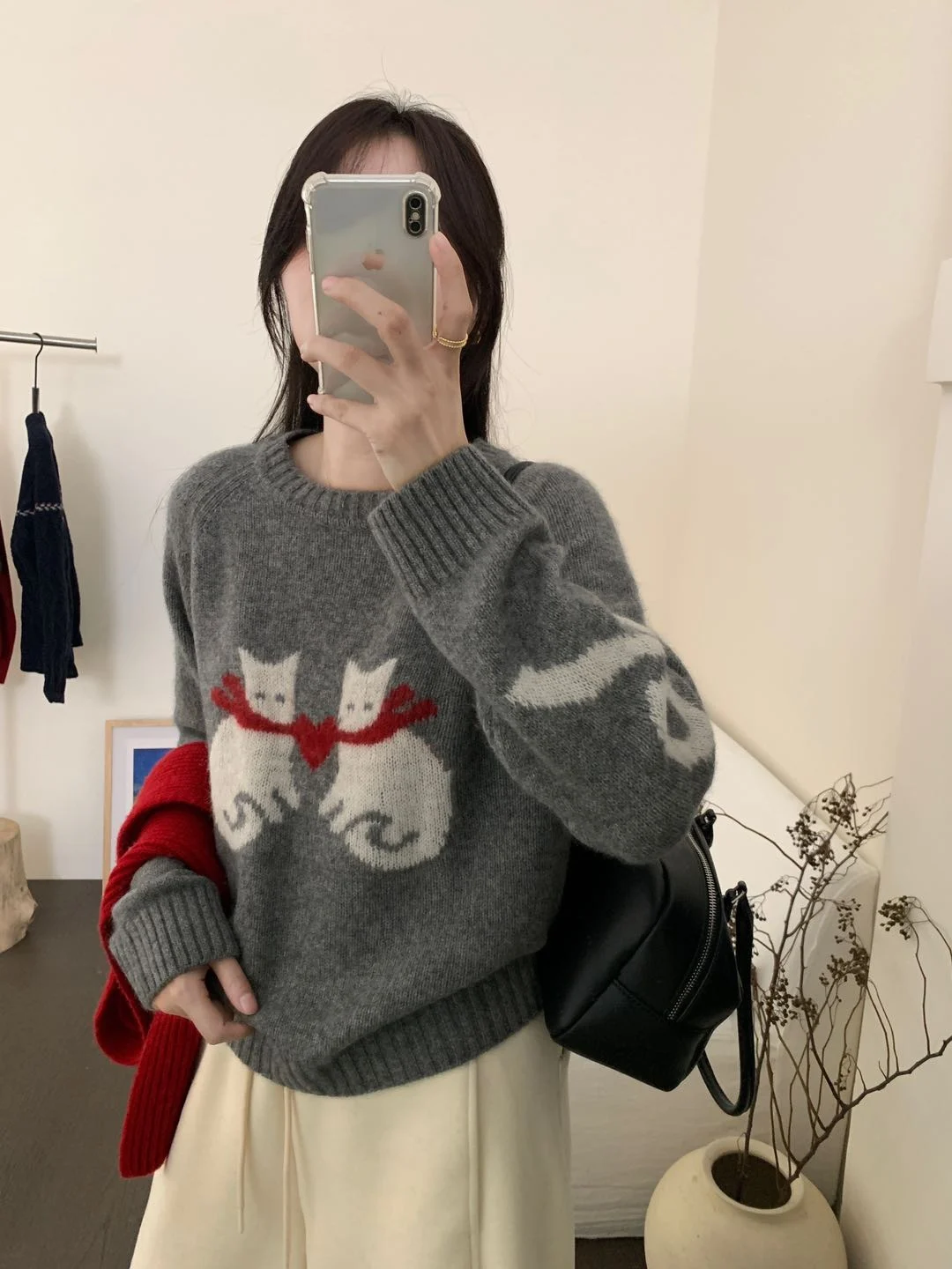 

Fall/winter cashmere love bow kitten age round neck long sleeve pullover ladies sweater