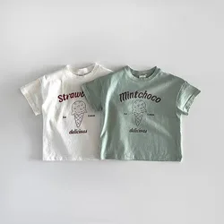 2026 Summer New Baby Short Sleeve T Shirts Cute Ice Cream Print T Shirt For Boy Girl Infant Cotton Tee Toddler Tops Kids Clothes
