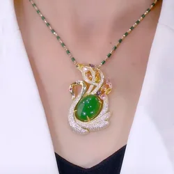 Natural green jasper Water Drop pendant Necklace Exquisite Fashion Shining rhinestone beaded necklace women's party jewelry