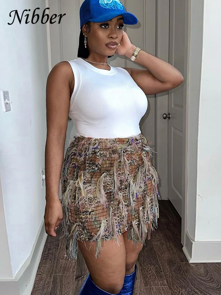 Nibber Knit Tassel Hip Skirts Women Fashion Panelled High Waist Patchwork A-line Mini Dress Girls Classic Street Trend Bottoms