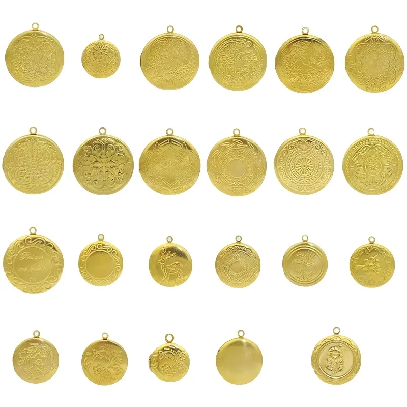 BoYuTe (50 Pieces/Lot) Raw Brass No Plated Round Shaped Photo Locket Pendant Can Open Diy Jewelry Accessories Wholesale