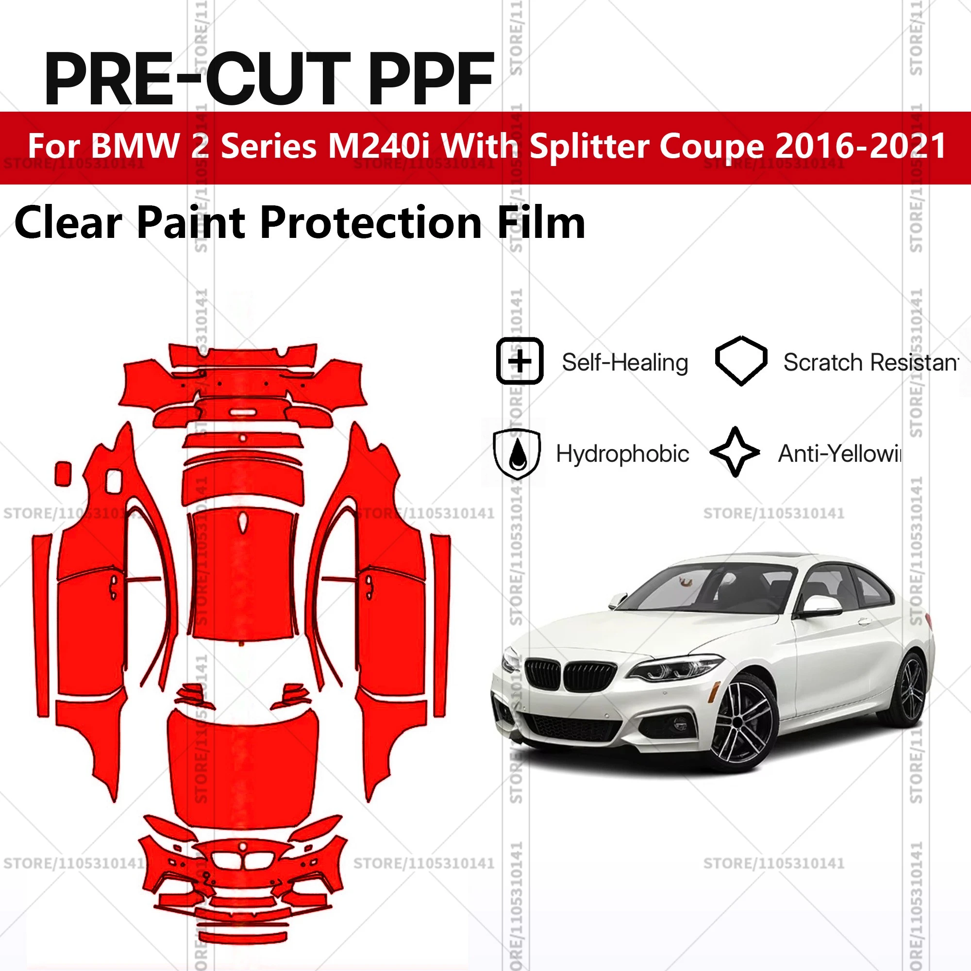

Предварительно нарезанная защитная пленка PPF, прозрачная автомобильная пленка для BMW 2 серии M240i с сплиттером, купе, 2016-2021 гг.