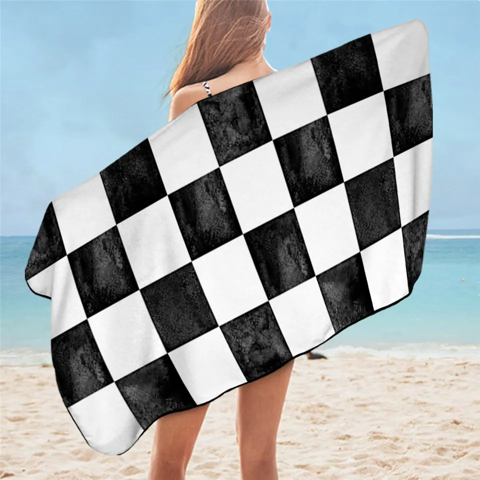 Chess Board Bath Towel Games Microfiber Beach Towel Black and White Picnic Mat 75x150cm Squares Teen Thin Blanket Bath Towels