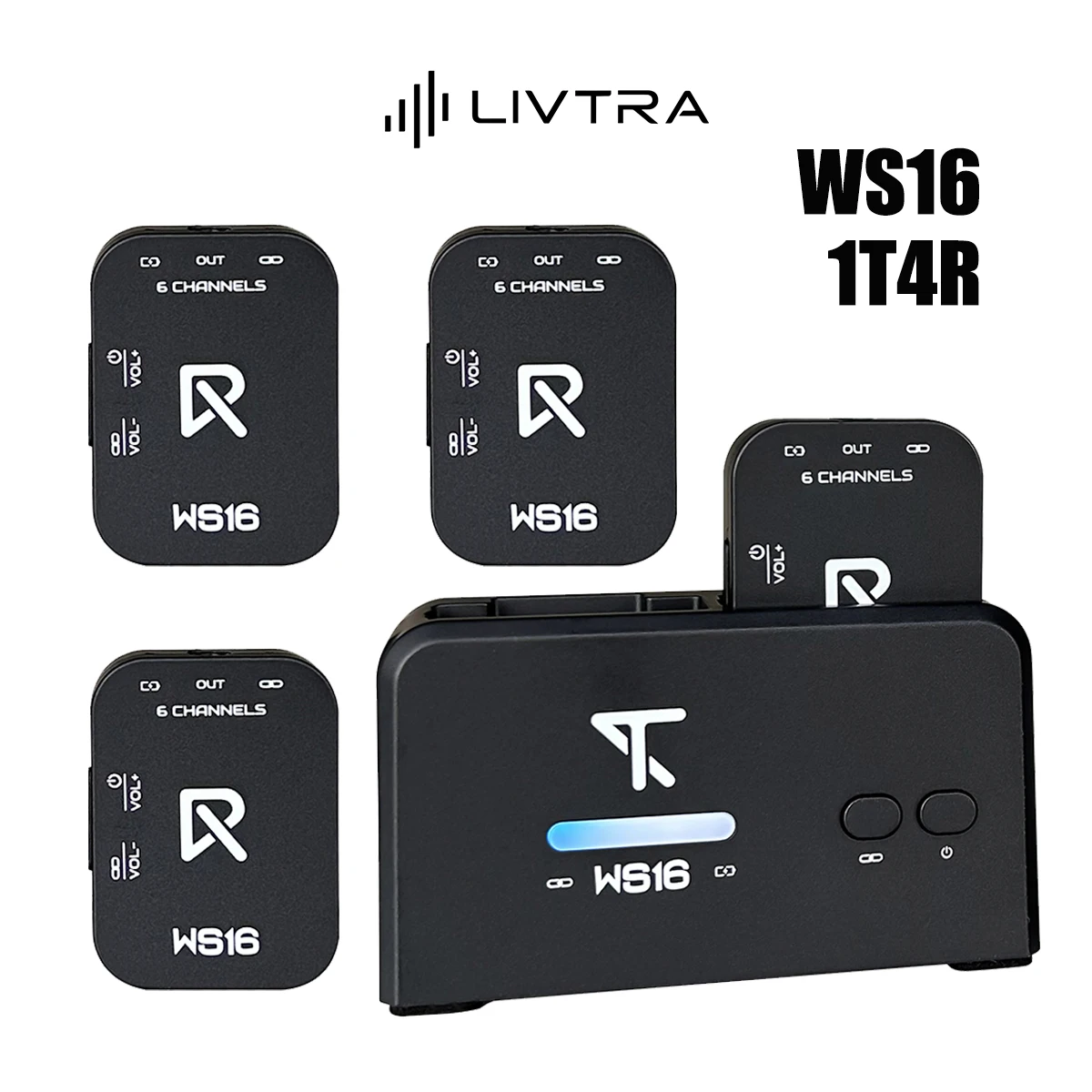 LIVTRA WS16 Digital Wireless IEM System –  1 Transmitter 4 Receivers, 24bit/48kHz, 30m Range, Charging Case