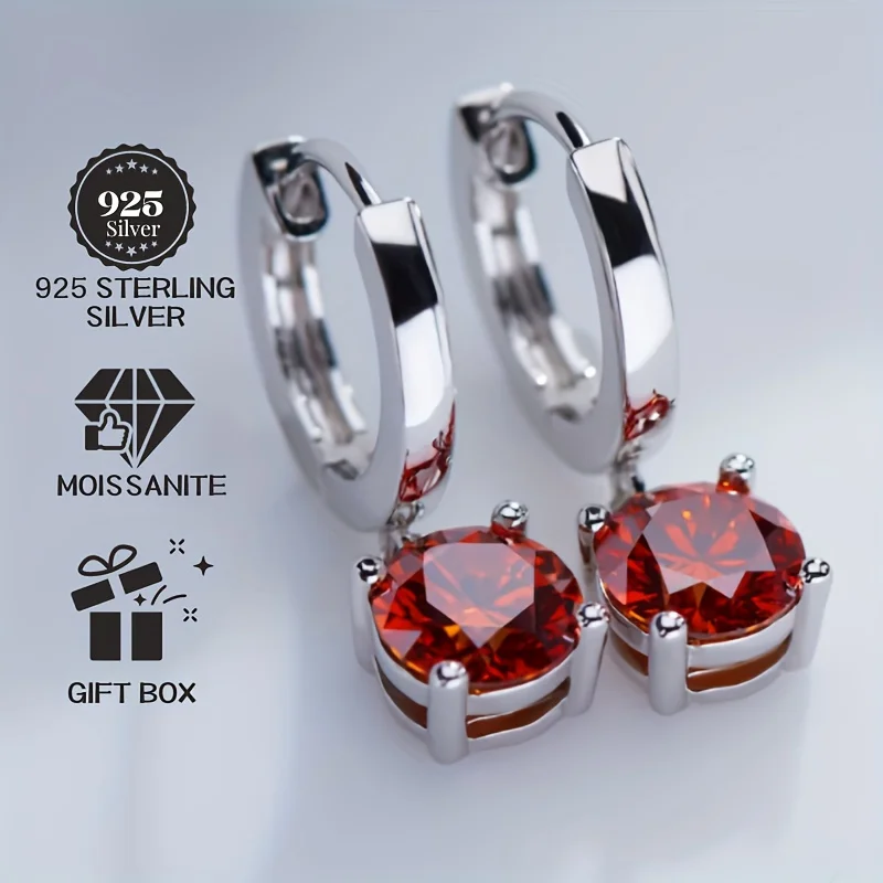 1ct*2pcs Sparkling Red Moissanite S925 Sterling Silver Earrings For Important Scenes, Exquisite Gift For Girls