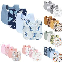 4Pcs Cotton Newborn Baby Bibs Cute Print Kids Babies Saliva Towel Solid Infants Burp Cloths for Girls Boys Feeding Accessories