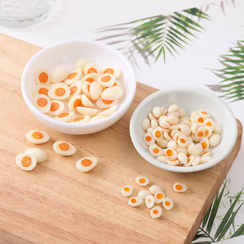 

10pcs 1.5cm/0.9cm Simulated Mini Boiled Egg DIY Game Model Handmade Clay Accessories Miniature Dollhouse Decorations