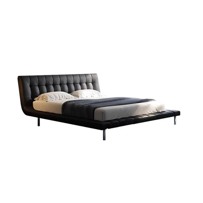 

Modern simplicity, leather black bed, master bedroom high-end atmosphere, light luxury double