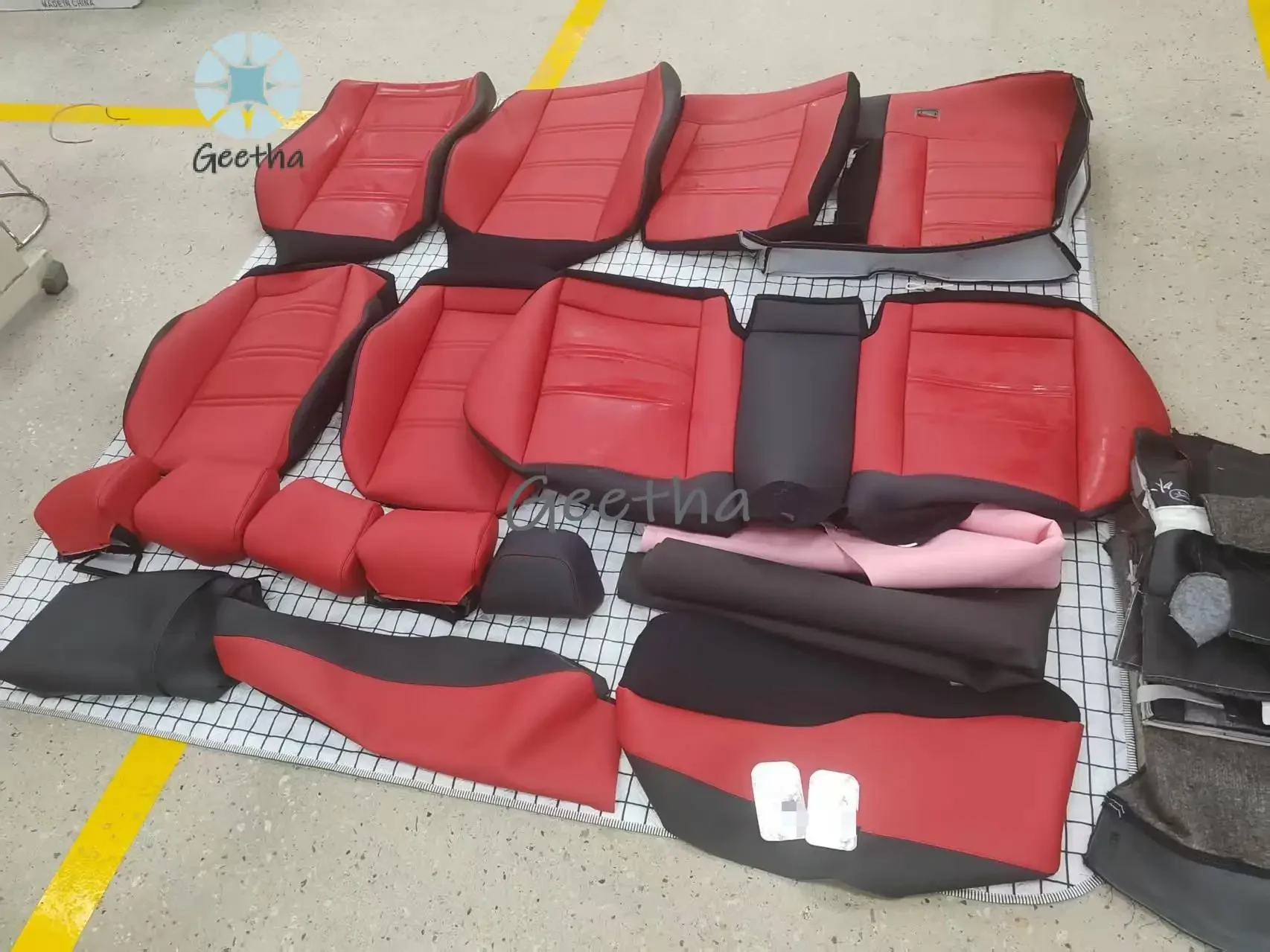 

For Custom-made Full-car Seat Covers for The 2012 Mercedes-Benz W212 Featuring An All-red Colour Scheme with Contrasting Stitchi