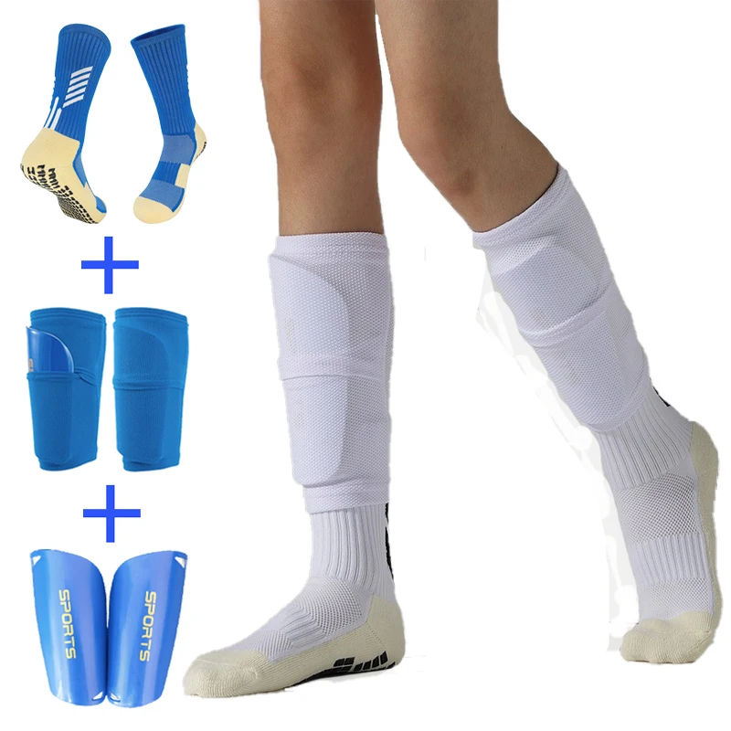 Football Equipment Adults Youths Kids Size Soccer Cover Calf Sleeve With Pocket Anti Slip Soccer Sock With Leg Shinguards