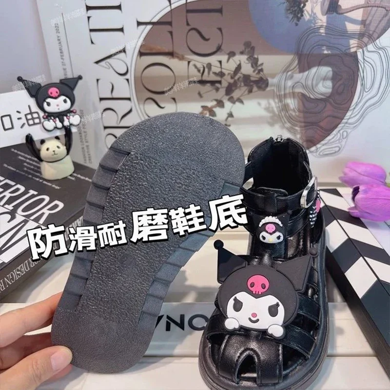 2024 Cute Kuromi Sandal Girls Sanrio Kawaii Anime Black Braided Bun Head Single Shoes Summer Sweet Cute Babys Shoes Gift for Kid