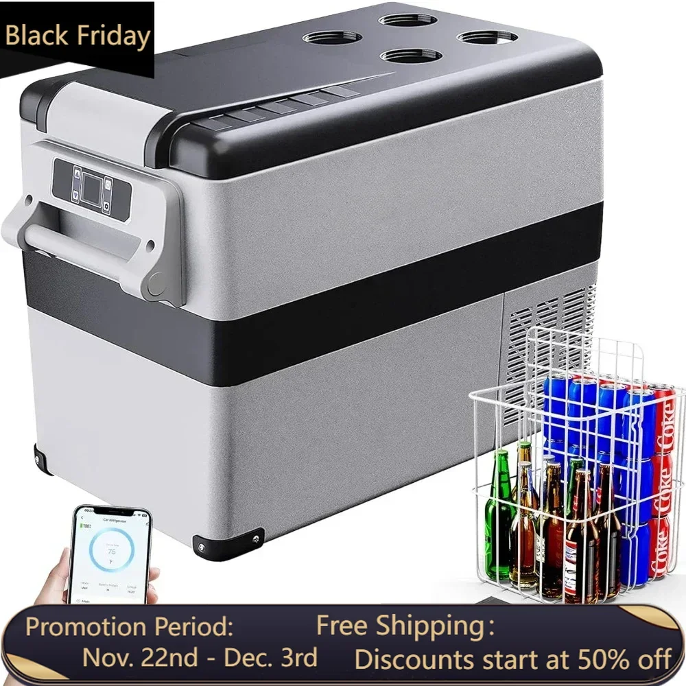 12 Volt 45 Liter Car Refrigerator with Bluetooth APP Control, 12/24V DC & 110V AC, Portable Freezer Fridge Cooler