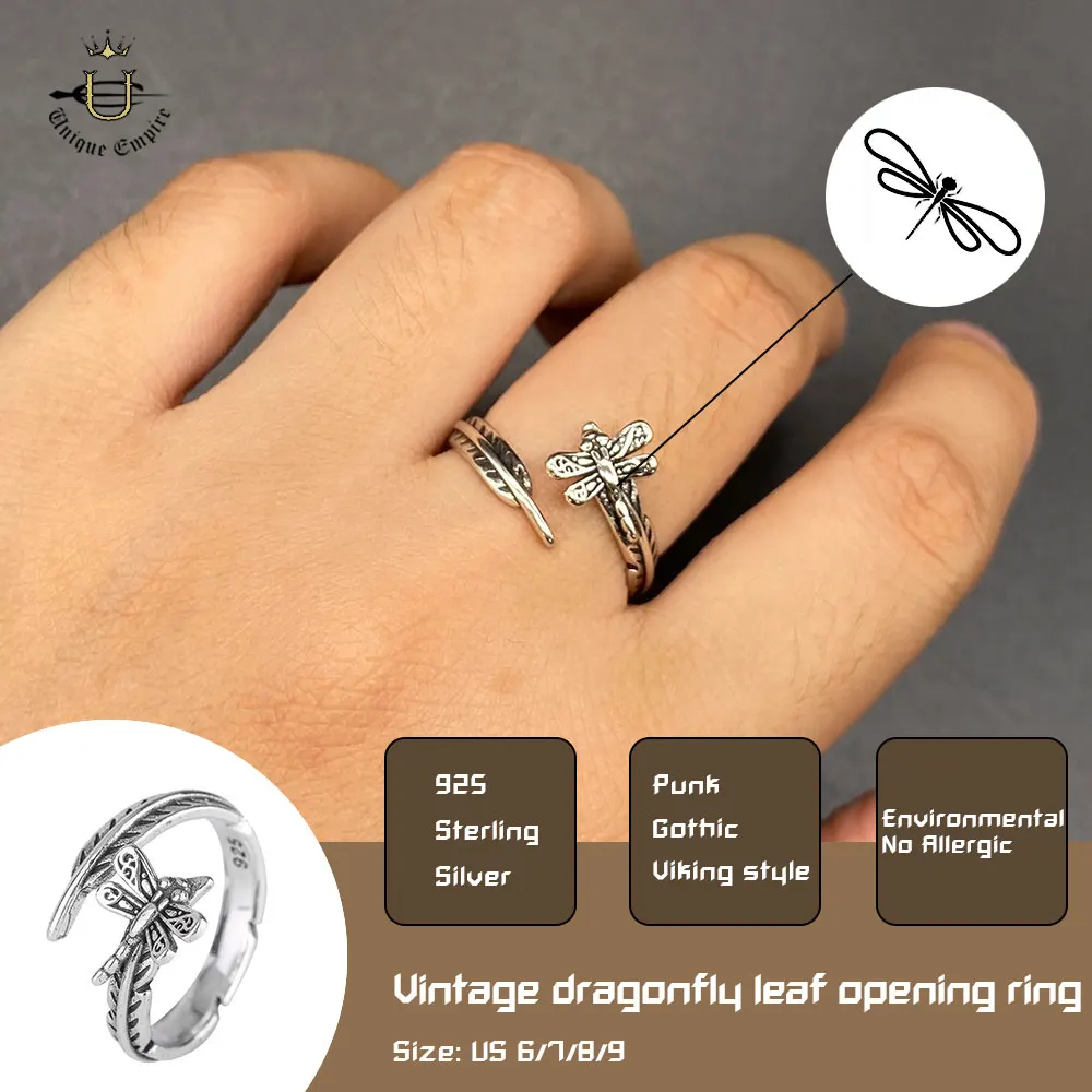 

Nature Inspired Open Cuff Ring Vintage Dragonfly & Leaves Adjustable Ring Boho Chic Punk Fashion Jewelry Unisex Artistic Stateme