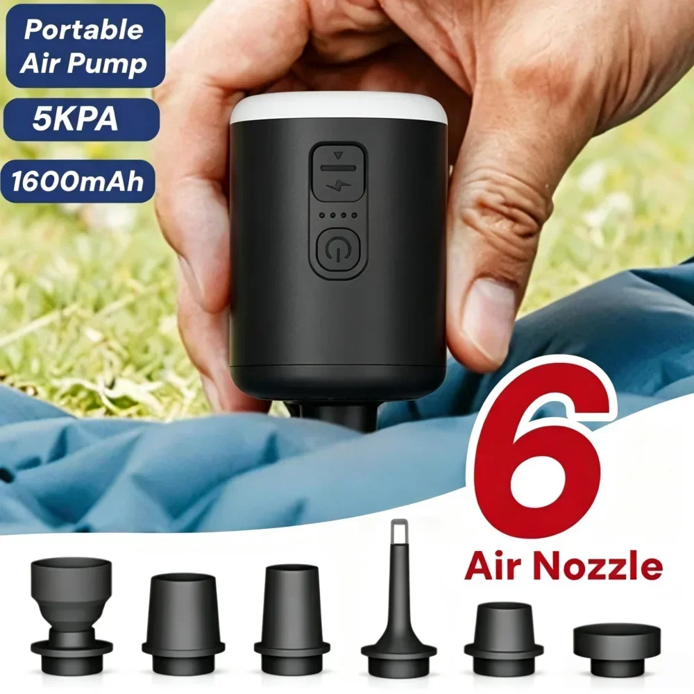 3 in1 Mini Electric Air Pump with Lights,1600mAh Battery Wireless Compressor Inflate Deflate Pump for Hiking Camping Equipment