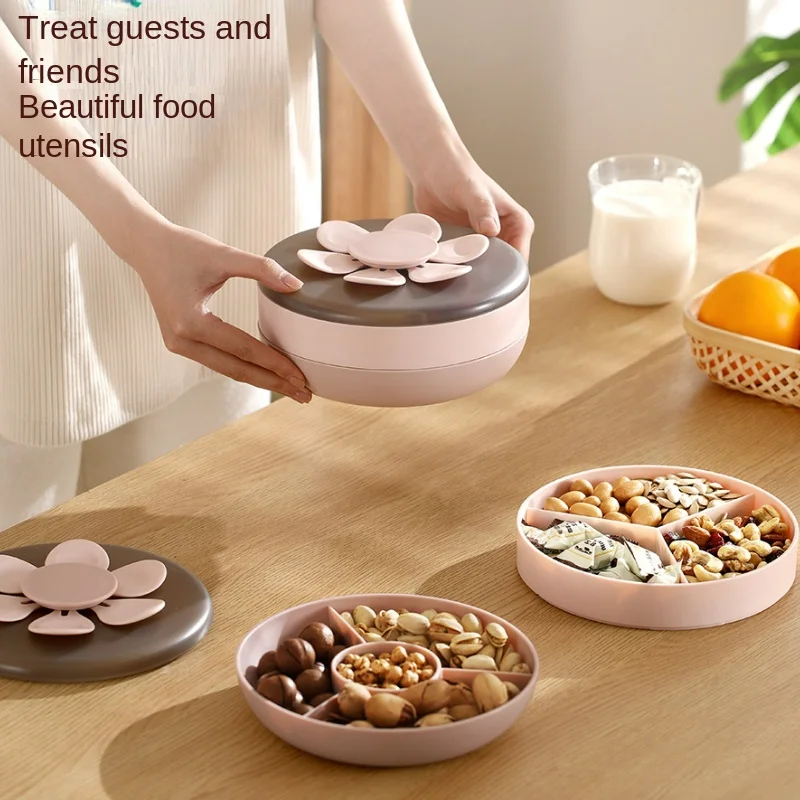 

Household Petal Double Snack Box Living Room Coffee Table Melon Seeds Candy Snack Tray Compartment Rotary Organizer