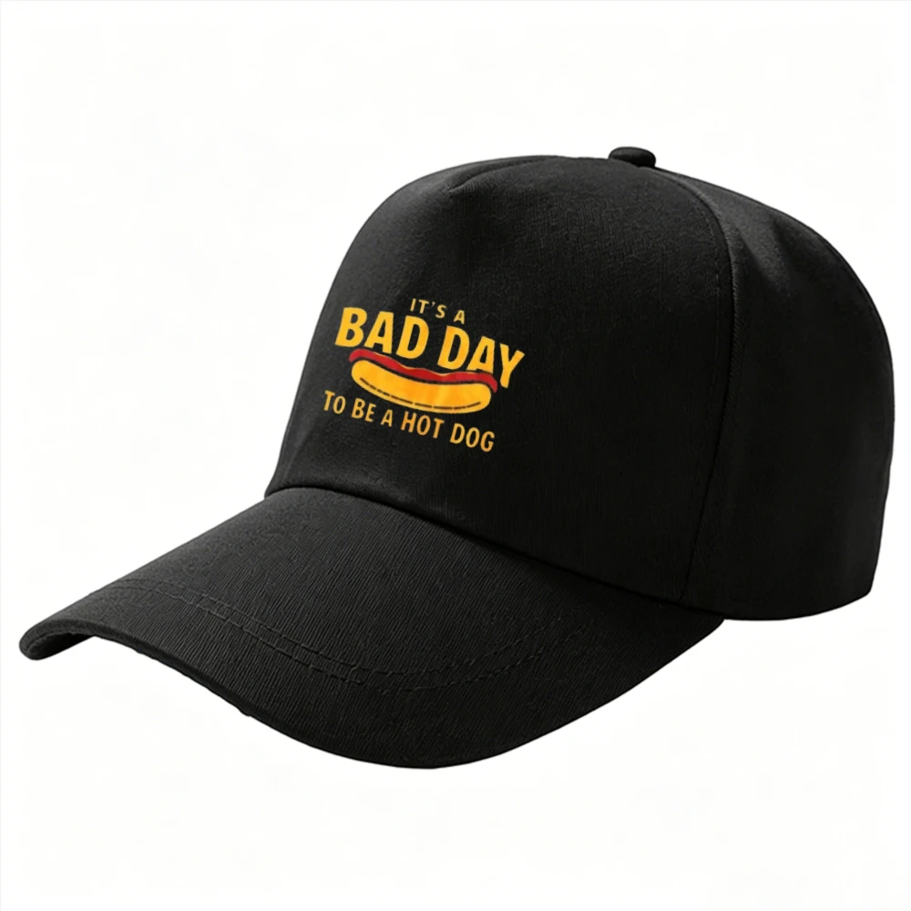 It's A Bad Day To Be A Hot Dog Funny Slogan Baseball Cap Adjustable Food Theme Unisex Outdoor Sports Sun Hat Casual Trucker Cap