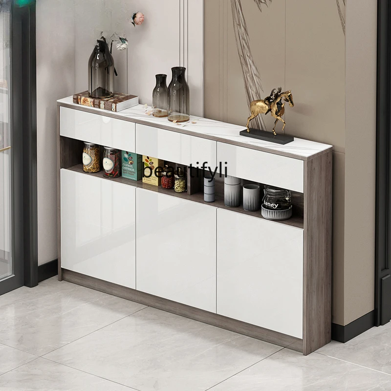 Stone Plate Ultra-Thin Sideboard 20cm Narrow Light Luxury Modern Wall-Mounted Kitchen Side Cabinet Small Apartment