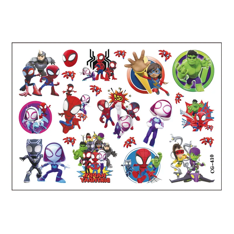 Marvel Spider Man Tattoo Stickers Anime Figures Hawkeye Iron Man Kids Cute Birthday Party Tattoo Stickers Water Transfer Sticker