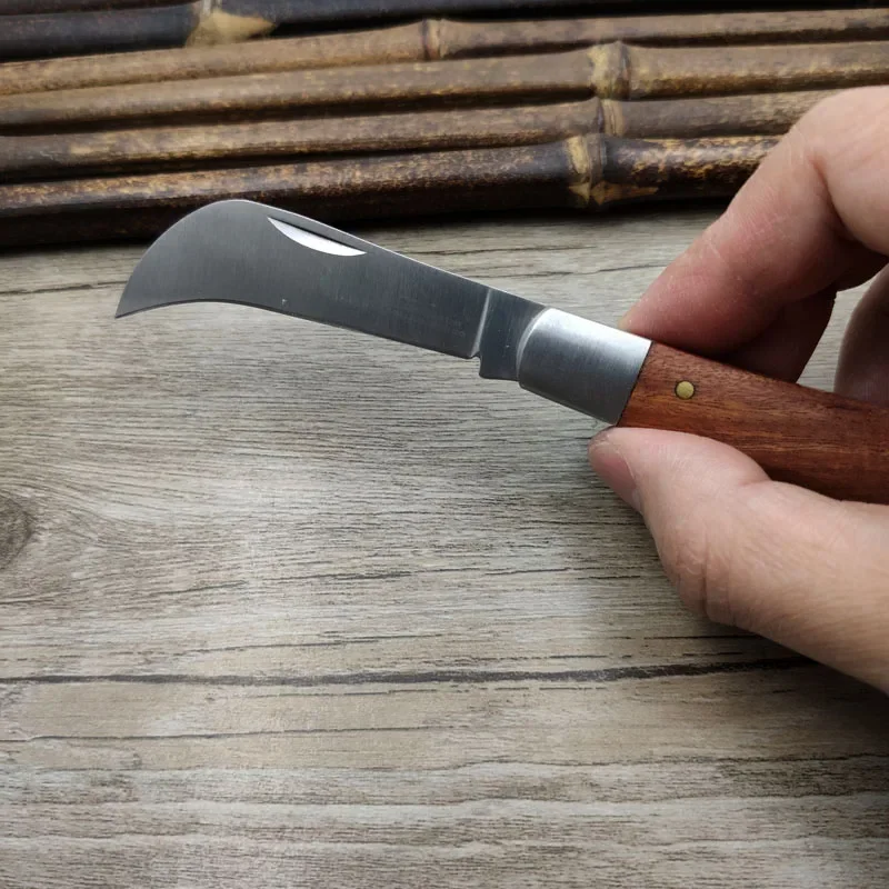 الفولاذ المقاوم للصدأ الصلبة خشب الورد مقبض المحمولة EDC المنجل كهربائي تطعيم سكين للطي سكين الفطر لشجرة الفاكهة