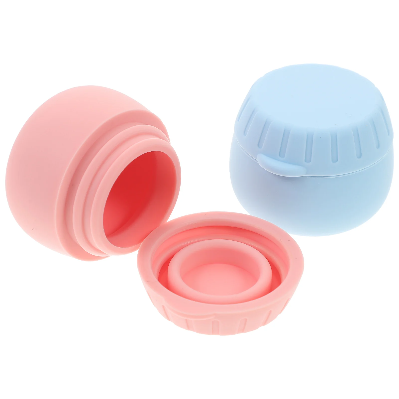 Scatole da imballaggio da 2 pezzi Bottiglie da viaggio in silicone blu rosa Contenitori piccoli Gioielli Piccoli barattoli di crema Conservazione di articoli da toilette