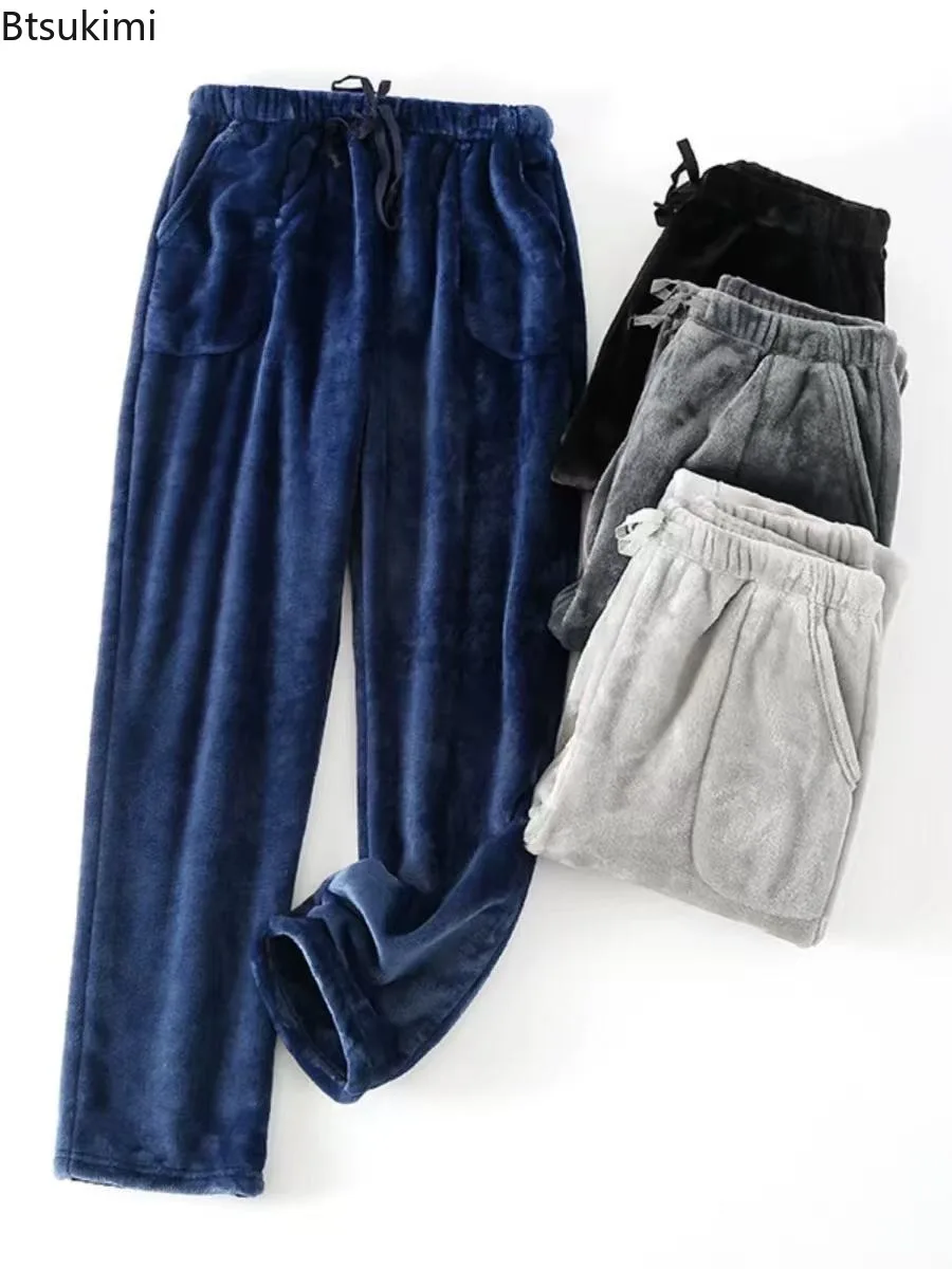 

Men's New Thick Warm Flannel Pajama Pants Soft Casual Elastic Waist Drawstring Autumn Winter Fleece Sleep Bottoms Homewear Male