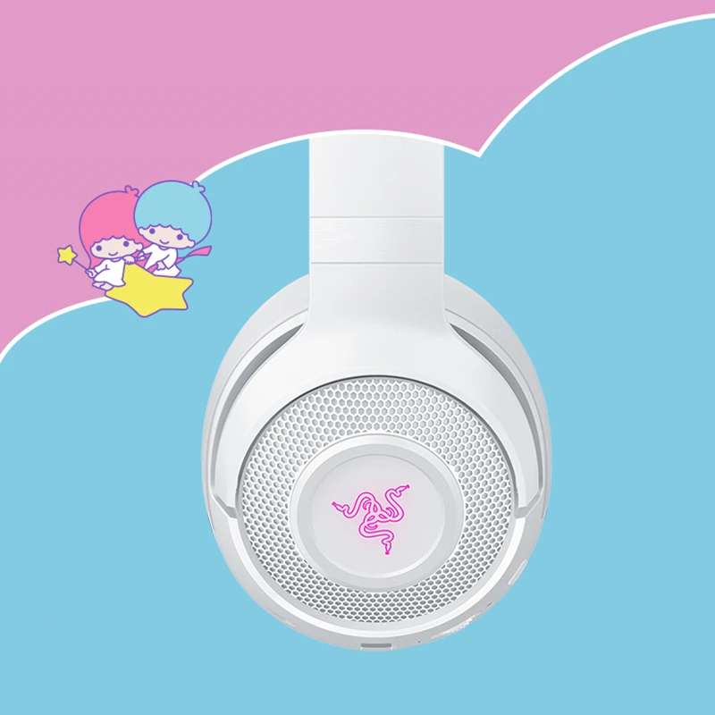 Sanrios New Kawaii Cute Cartoon Razer Kitty Limited Headset Bluetooth Wireless Headset Microphone Rgb