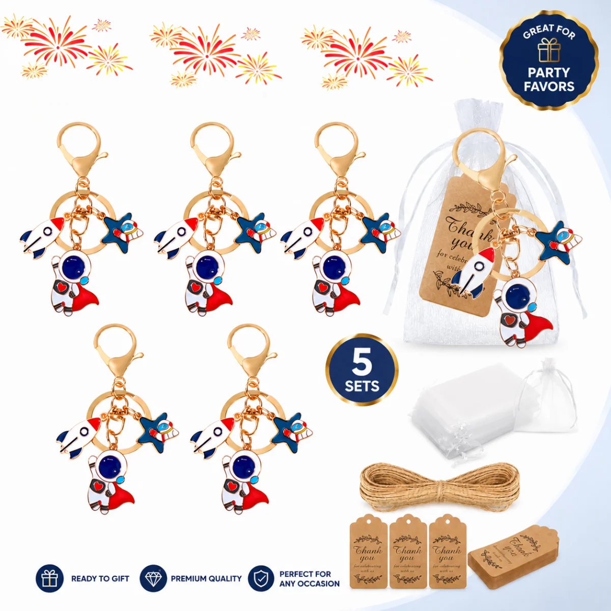 15pcs/5sets Astronaut Keychain Gift Space-Themed Party Supplies Holiday Party and Celebration Gift Set