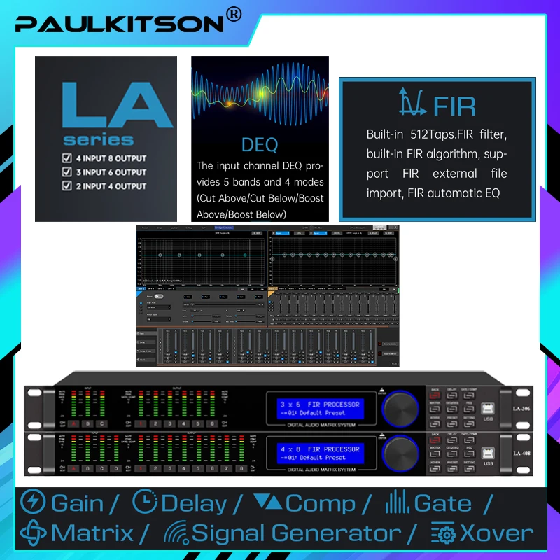 Paulkitson-プロのオーディオプロセッサ,laシリーズ,64ビット,firスピーカー付きDSP,ステージバランスパフォーマンスシステム