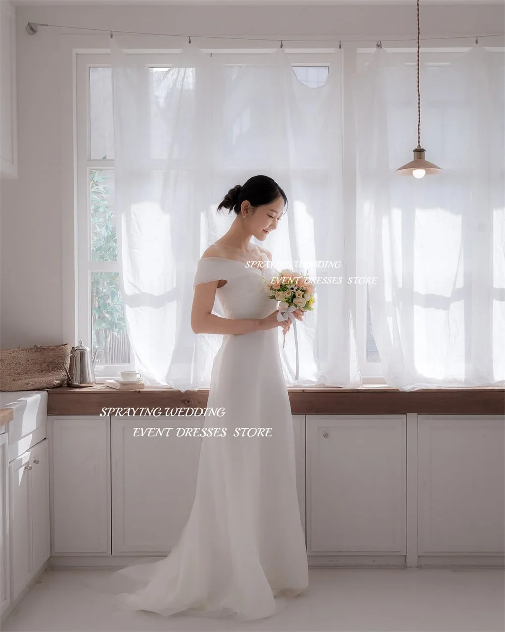 SPRAYING Elegant Mermaid Wedding Dress Korea Photo Shoot Off Shoulder Organza Corset Bridal Gowns Long 웨딩드레스 Customized