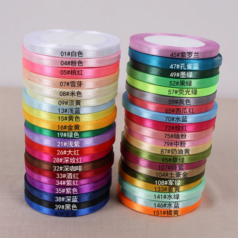 25yards/roll 6mm Satin Ribbon DIY Handmade Crafts Fabric Christmas Halloween Wedding Party Gift Box Flower Cake Decoration Tape