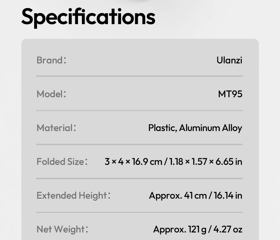 Ulanzi MT95 Portable Mini Tripod Selfie Stick for DJI Osmo Action 6/Nano 5/4/3 for Insta360 X5/X6 for Gopro Tripod for Vlog