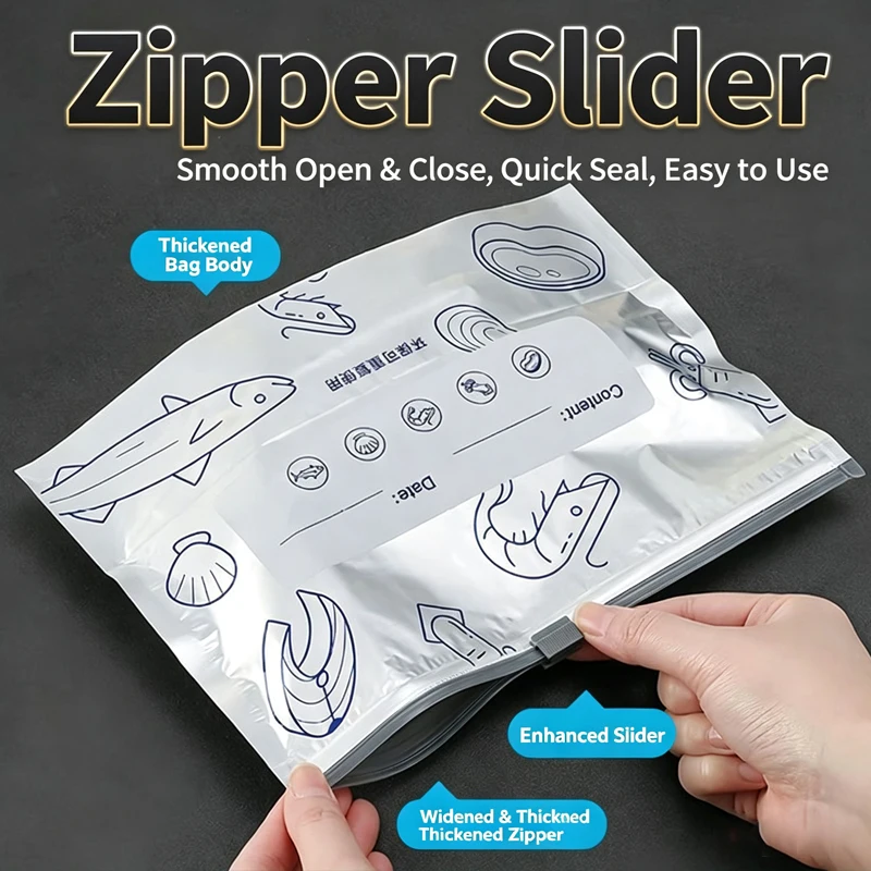 ​Reusable Aluminum Foil Freezer Bags Leakproof Stand Up Ziplock for Seafood Meat Vegetables Long Term Fresh Storage Small Tools​ - view 2