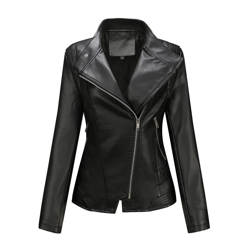 2024 Women's New, Autumn PU Leather Jacket, Short, Slim Fit, Locomotive Casual Leather Jacket